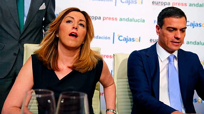 Susana Díaz y Pedro Sánchez, durante un acto informativo.