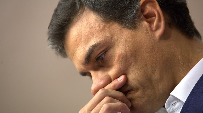 Pedro Sánchez, en el momento de anunciar la renuncia a su escaño