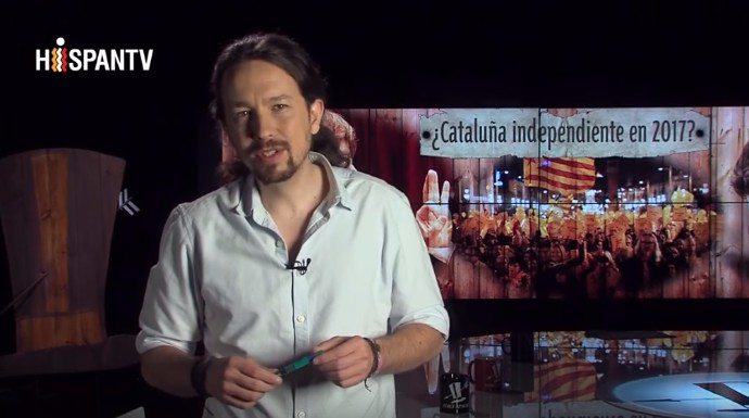 Pablo Iglesias presentando el programa sobre Cataluña.