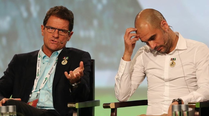 Fabio Capello y Pep Guardiola, en un debate de entrenadores.