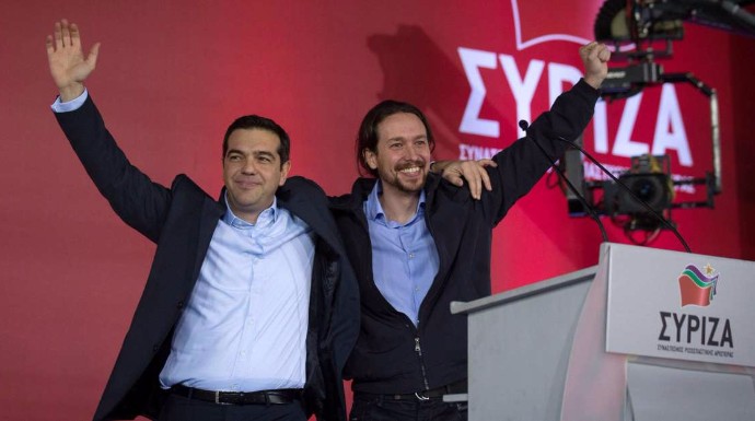 Iglesias junto a Tsipras en el cierre de campaña de septiembre de 2015.