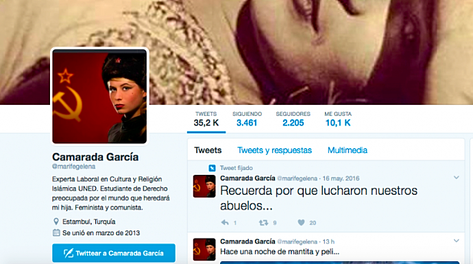 Perfil de Twitter de la dirigente de IU Podemos.