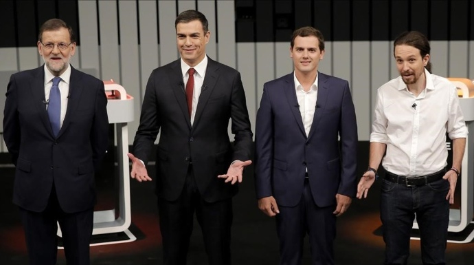Rajoy, Sánchez, Rivera e Iglesias en el debate del 26-J en Antena 3.