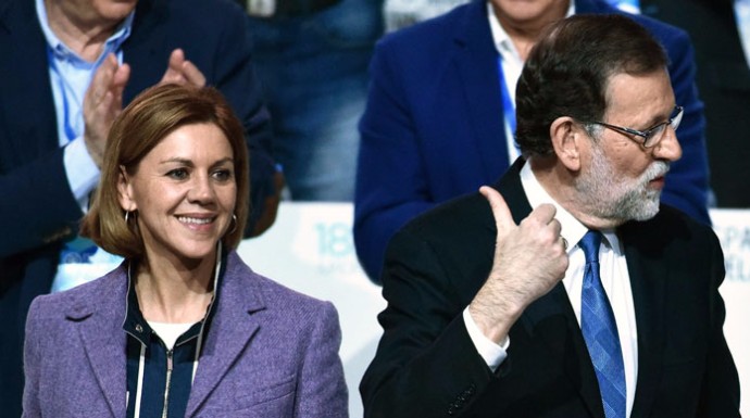 Rajoy y Cospedal durante la segunda jornada del 18 Congreso nacional