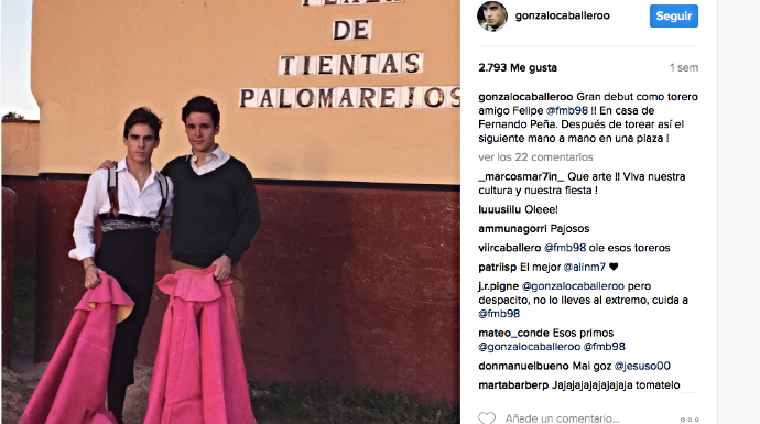 Gonzalo Caballero junto a Froilán, en el Instagram del taurino.