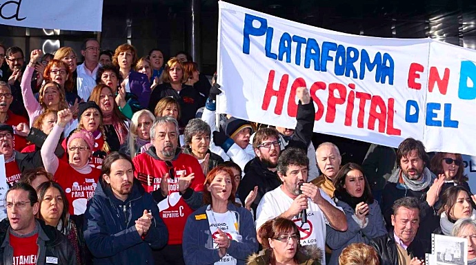 Pablo Iglesias, a la izquierda de la imagen, en una de sus manifestaciones.