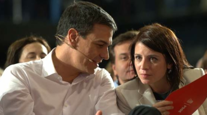 Pedro Sánchez y Adriana Lastra, en un acto del PSOE.