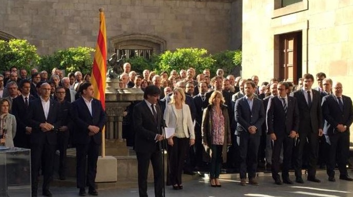 Junqueras y Puigdemont, en el acto de reafirmación del referéndum independentista.