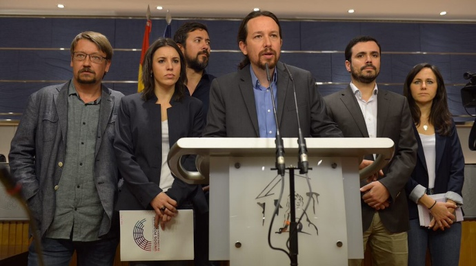 Los dirigentes de Unidos Podemos, este jueves al anunciar los trámites para la moción de censura.