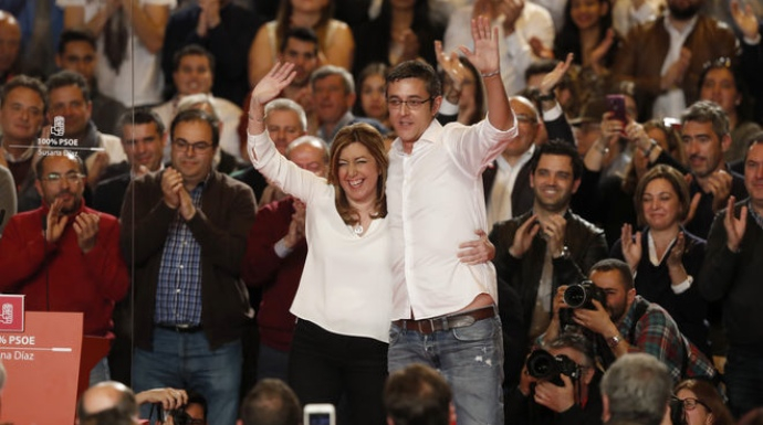 Susana Díaz y Eduardo Madina en un acto de la campaña de las primarias.