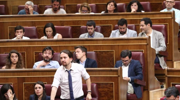 La bancada de Podemos, este miércoles.