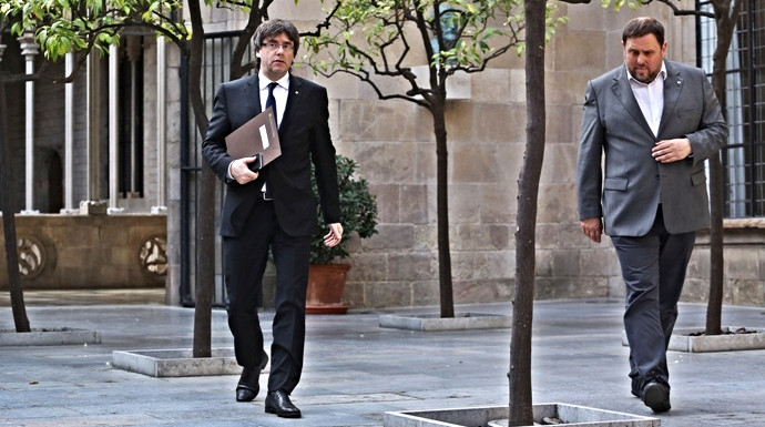 Puigdemont y Junqueras, en abril de 2016