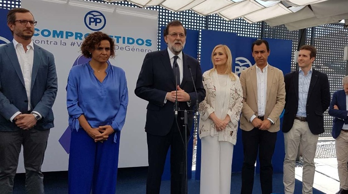 Rajoy, este miércoles en Génova, tras declarar en la Audiencia Nacional.