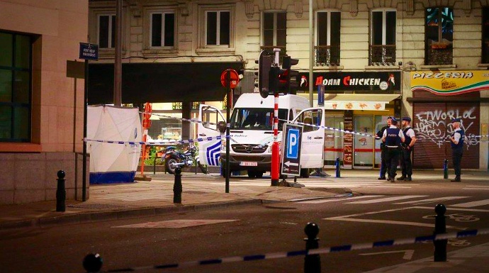 Lugar donde ha sido abatido el atacante en Bruselas.