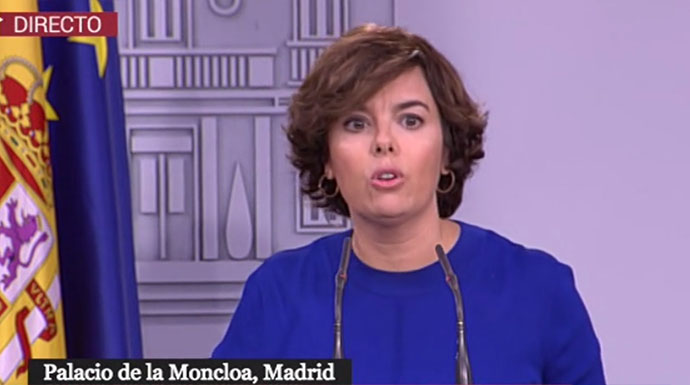 La vicepresidenta durante su intervención en La Moncloa.