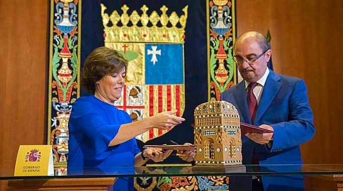 Soraya Sáenz de Santamaría y Javier Lambán, esta semana en Aragón.