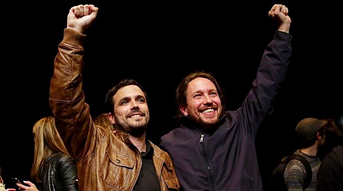Alberto Garzón y Pablo Iglesias, en una imagen tras su alianza electoral.