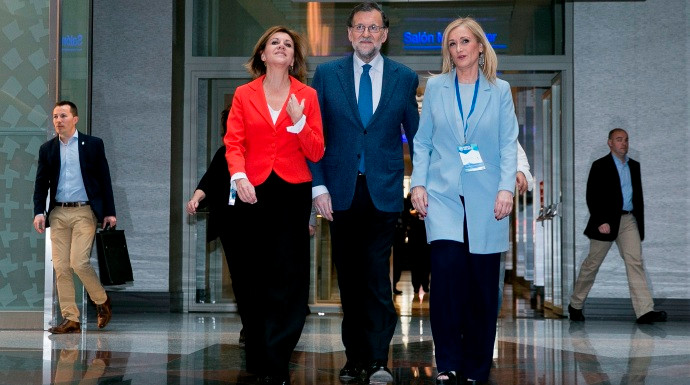 Cospedal, Rajoy y Cifuentes en el Congreso del PP madrileño a principios de año