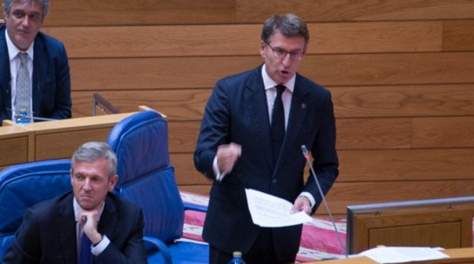 Alberto Núñez Feijóo, este miércoles en el Parlamento de Galicia.