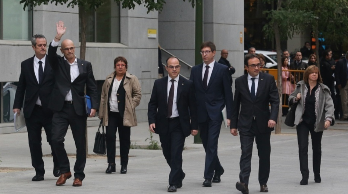 Los exconsejeros de la Generalitat, este jueves, llegando a la Audiencia Nacional.