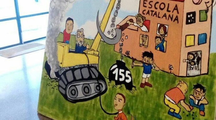 Un dibujo en el que se humilla a Rajoy, Sánchez y Rivera. Así las gasta el independentismo.