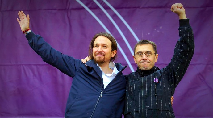 Pablo Iglesias y Juan Carlos Monedero, en un acto de Podemos.