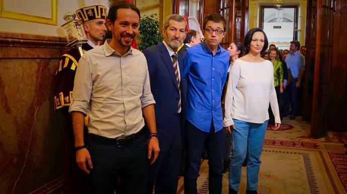 Iglesias, Rodríguez, Errejón y Bescansa, en el Congreso.