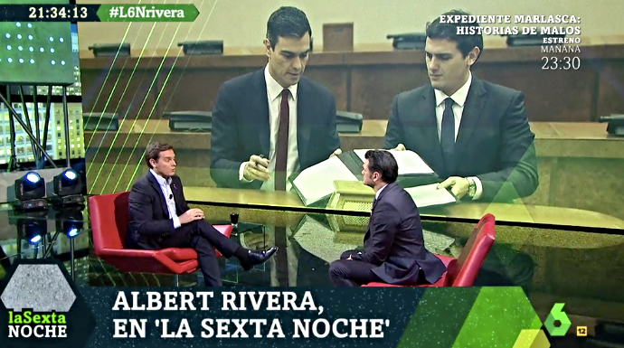 Albert Rivera, en su entrevista este sábado en 'La Sexta Noche'.