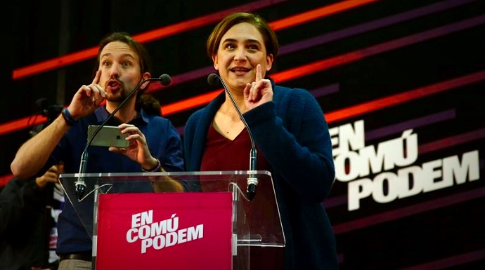 Pablo Iglesias y Ada Colau, en un acto electoral. 