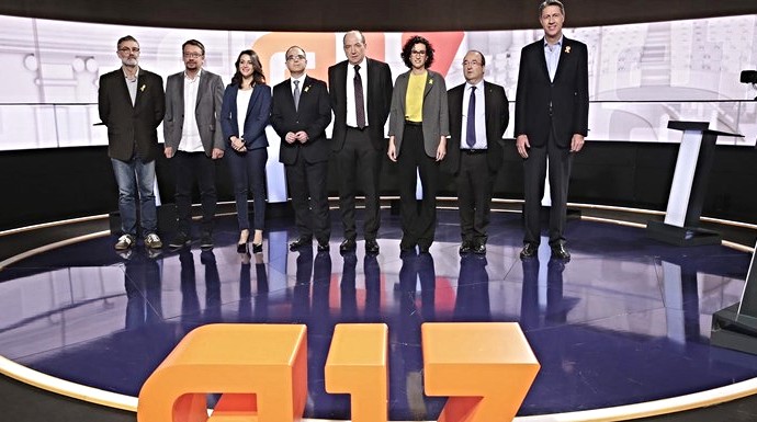 Los candidatos, en el último debate de la campaña, en TV3