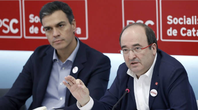 Pedro Sánchez y Miquel Iceta, en un acto de la reciente campaña electoral catalana.