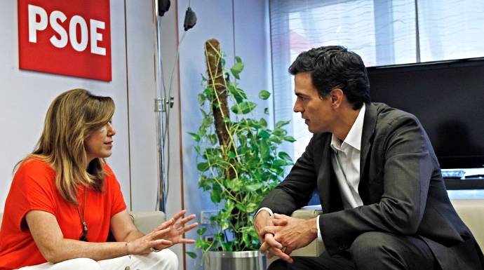 Susana Díaz y Pedro Sánchez, en la sede del PSOE.