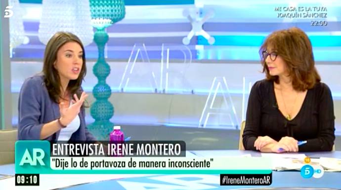 Irene Montero y Ana Rosa Quintana, este viernes en Telecinco.