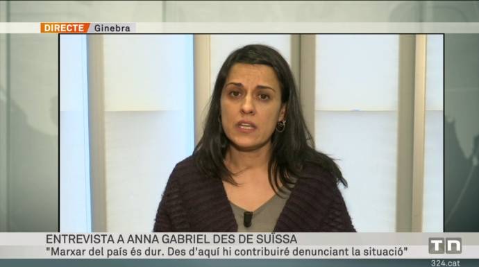 Anna Gabriel, este miércoles en su última aparición pública. Desde Ginebra, en Noticias Mediodía de TV3.