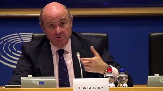 Luis de Guindos, este lunes durante su examen ante el Parlamento Europeo como candidato al BCE.
