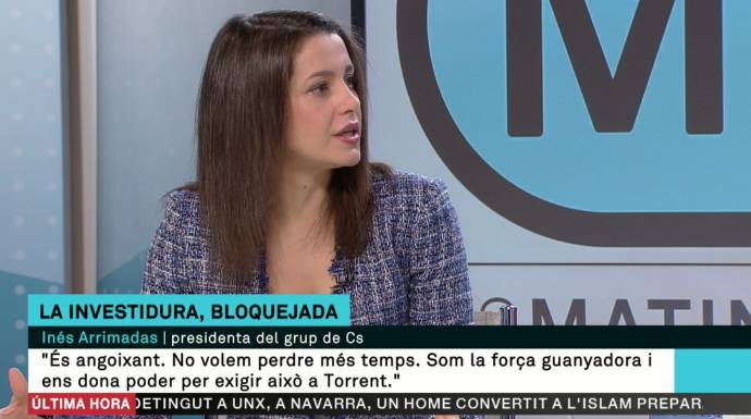 La líder de C's en Cataluña, Inés Arrimadas, este miércoles en TV3.