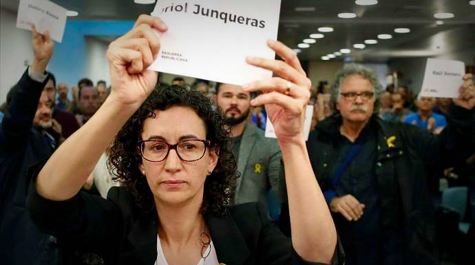 Rovira pidiendo la liberación de su presidente, Oriol Junqueras.