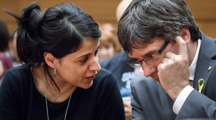 Anna Gabriel y Carles Puigdemont, la pasada semana en un acto de la ONU en Ginebra.
