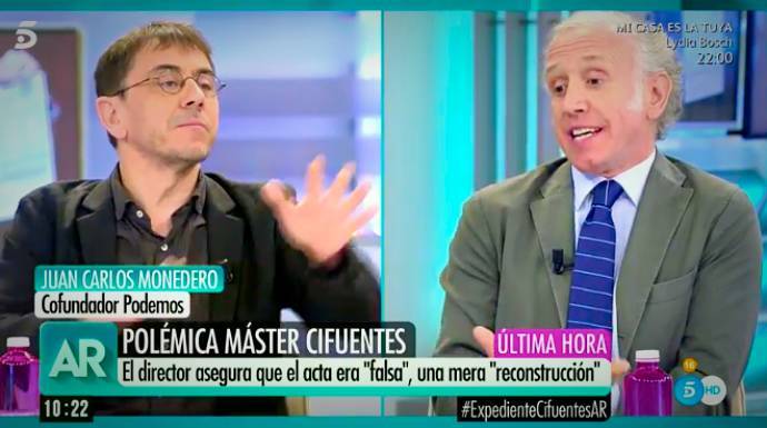 Monedero e Inda, peleándose en el plató de Telecinco.