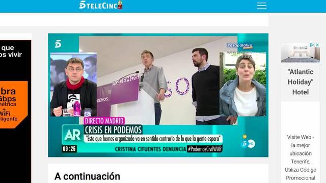 La portavoz de Podemos “dimite” en directo en Telecinco y deja helado a Monedero 