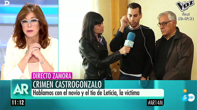 Ana Rosa Quintana hablando con el novio y el tío de la chica asesinada.