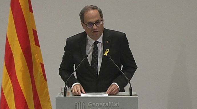 El presidente de la Generalitat, Quim Torra, durante su declaración institucional de este viernes.