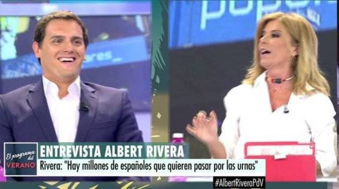 Albert Rivera y Esther Palomera, este lunes en Telecinco.