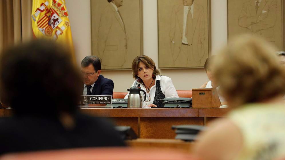 La ministra de Justicia, Dolores Delgado, este miércoles en el Congreso de los Diputados.
