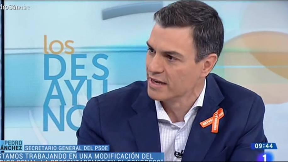 Pedro Sánchez en una entrevista en TVE como líder del PSOE.