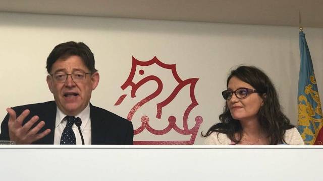 Ximo Puig y Mónica Oltra durante la rueda de prensa de balance de sus tres años de gobierno
