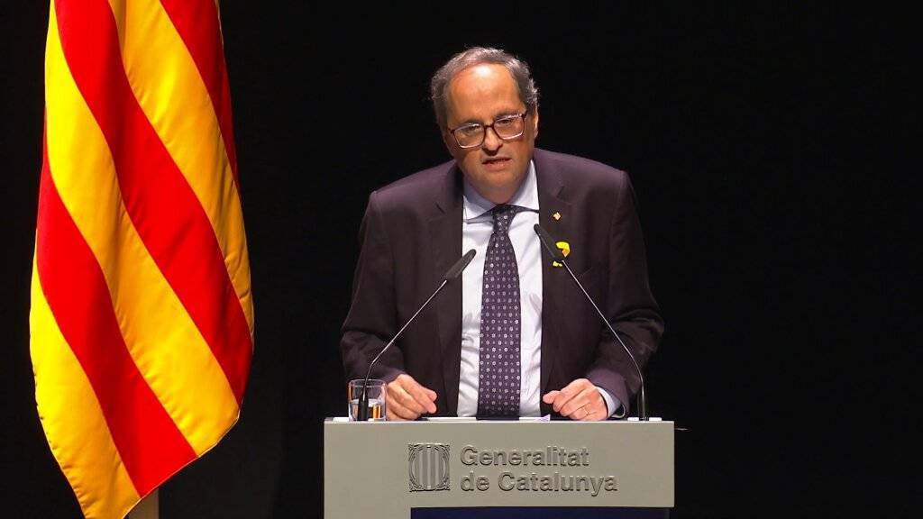 El presidente catalán, Quim Torra, este lunes en su conferencia política.