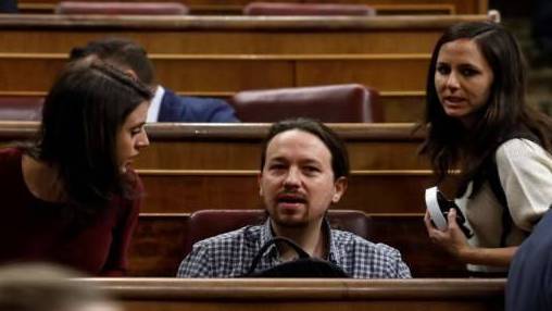 Pablo Iglesias, entre Irene Montero y Ione Belarra, valor al alza en Podemos en las últimas semanas.