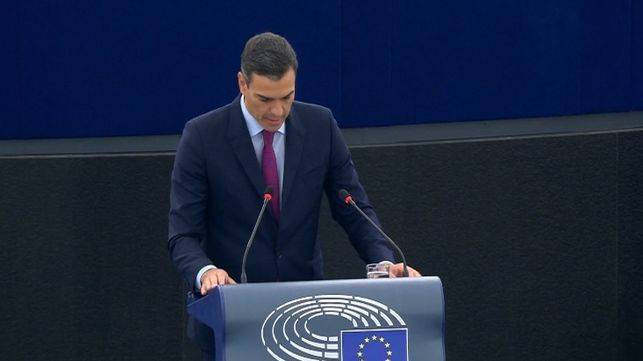 Sánchez, durante su intervención ante la Eurocámara