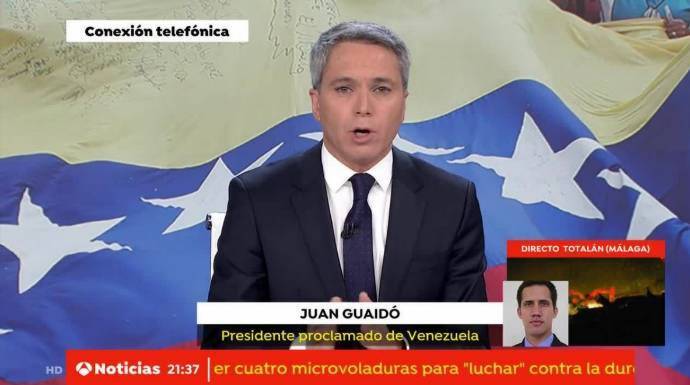 Juan Guaidó, en directo desde Caracas, este viernes.